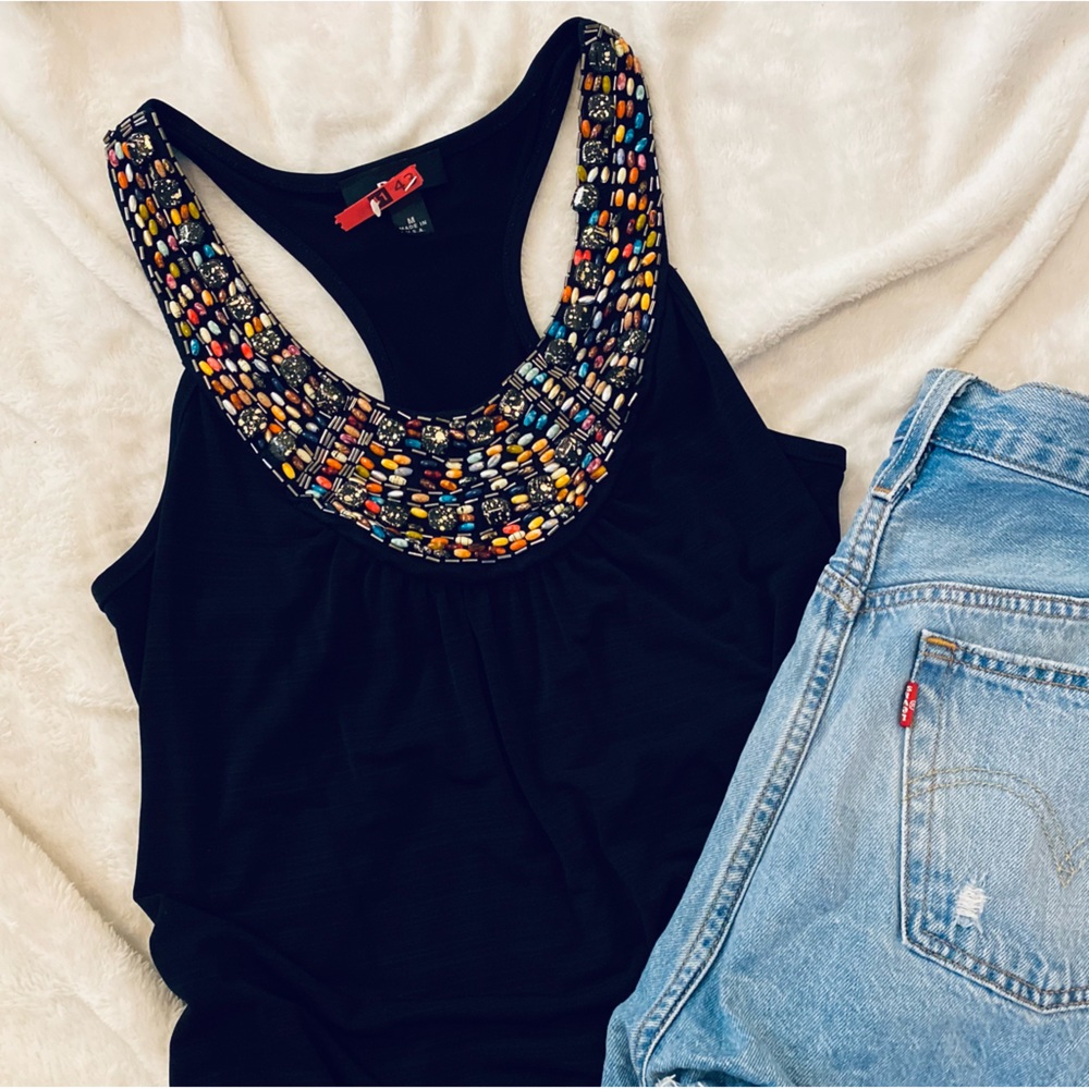 BCX Black Beaded Halter Top